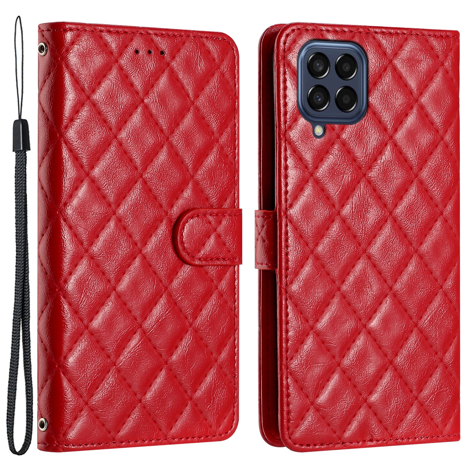 Leather Case for Samsung Galaxy M53 5G Stitching Line Rhombus Wallet Stand Phone Cover with Strap Leather Case for Samsung Galaxy M53 5G Stitching Line Rhombus Wallet Stand Phone Cover with Strap